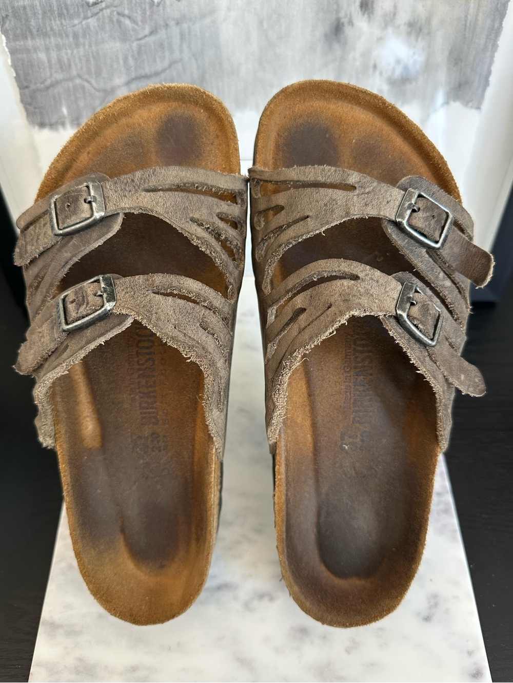Birkenstock Granada Two Strap Leather Sandals, Soft Footbed - Size 37/6.5